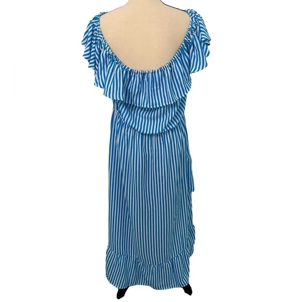 Tommy Bahama Blue White Striped Palm Party Off-the-shoulder Midi Dress Size XL - Picture 5 of 13